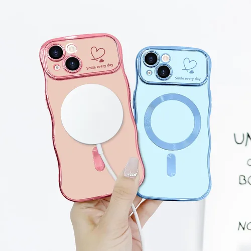 Vista 8 de LCHULLE - Funda magnética para iPhone 13 para mujeres y niñas, con forma ondulada, color azul bebé [Compatible with MagSafe] Cute Curly Wave, Love