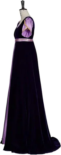 Vista 6 de Vestido medieval de fiesta de té de regencia para mujer, cintura imperio, manga pétalo, vestidos renacentistas, guantes, vestidos retro, disfraces