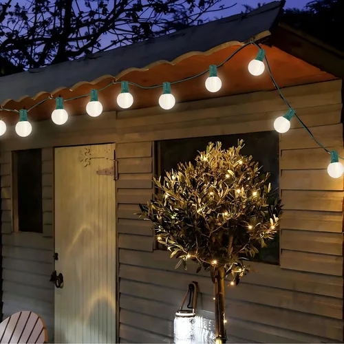 Vista 6 de Guirnalda de luces LED G40 para exteriores de 25 pies, luces de Navidad con forma de globo esmerilado con 27 (2 de repuesto) bombillas redondas