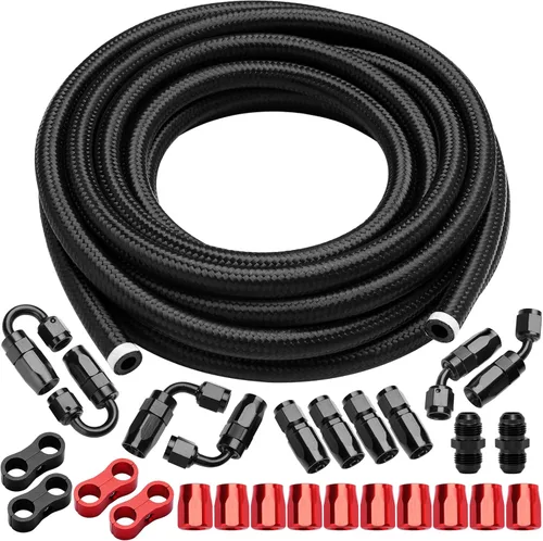 Vista 9 de Kit de línea de combustible 6AN de nailon trenzado CPE de 10 pies con accesorios de extremo de manguera AN6, negro