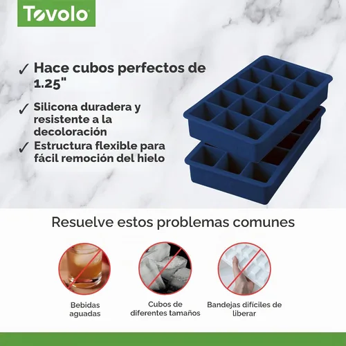 Vista 3 de Tovolo Bandeja de silicona para cubitos de hielo, color índigo profundo, paquete de 2 moldes para bandejas de hielo sin BPA para bebidas de café
