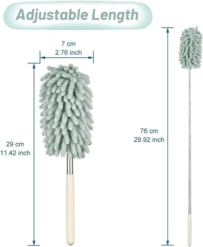 Vista 8 de Plumero de microfibra retráctil verde para limpiar plumero de mano extensible lavable plumero herramienta de limpieza para limpieza de oficina