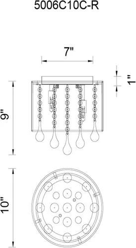 Vista 7 de CWI Lighting Water Drop - Marco cromado de montaje empotrado de 10 pulgadas y pantalla blanca con gotas de cristal