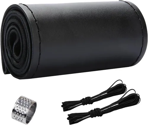Vista 9 de ZIMISI Funda para Volante de Cuero Genuino, Envoltura de Costura Antideslizante y Transpirable para Coche, Costura DIY con Hilo y Aguja, Funda