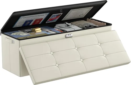 Vista 10 de DocSafe Otomana de almacenamiento con cerradura, caja de almacenamiento plegable de 17 pulgadas resistente al fuego y al agua con asas, segura
