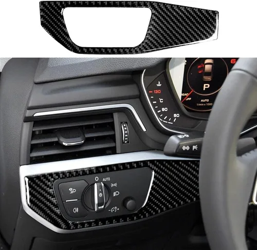 Vista 23 de Blazeray Accesorios interiores de fibra de carbono, cubierta decorativa, ajuste adhesivo para Audi A4 B9 2017-2019 (cubierta de perilla central)