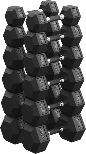 Vista 24 de Dumbbell Set 45-550lb, Rubber Encased, Strength Training Home Gym PAPABABE Complete & Durable Cast Iron Core Odorless PVC Antiroll Hex