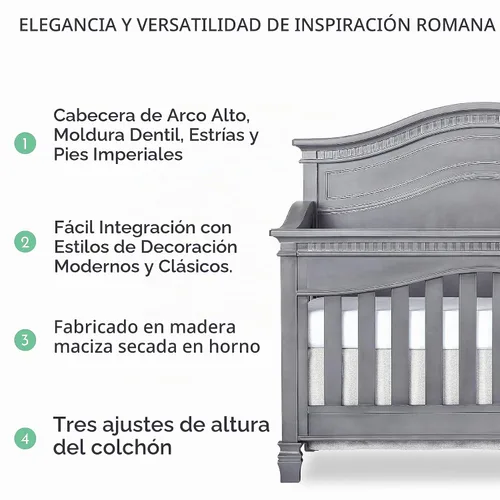 Vista 5 de Evolur Cheyenne - Cuna convertible de panel completo 5 en 1 en gris tormenta, certificado JPMA y Greenguard Gold, hecha de madera dura seca al