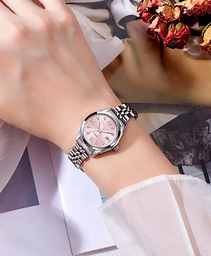 Vista 2 de Reloj de pulsera para mujer, reloj de cuarzo de acero inoxidable, luminoso, impermeable, reloj de negocios para mujer