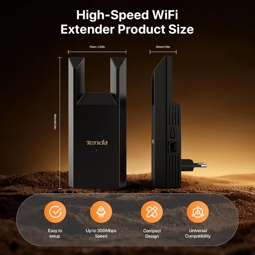 Vista 8 de Tenda Extensor WiFi N300 Extensor WiFi, con puerto Ethernet, hasta 800 pies cuadrados, extensor de alcance WiFi de banda única, modo repetidor