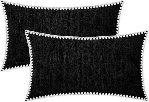 Vista 96 de BRAWARM Fundas de almohada 40x40 cm - Paquete de 2 fundas de almohada de chenilla negra, fundas de almohada de chenilla suave teñida sólida