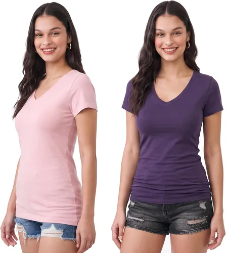Vista 68 de Emmalise Camiseta de manga corta para mujer, cuello en V, tallas junior y plus