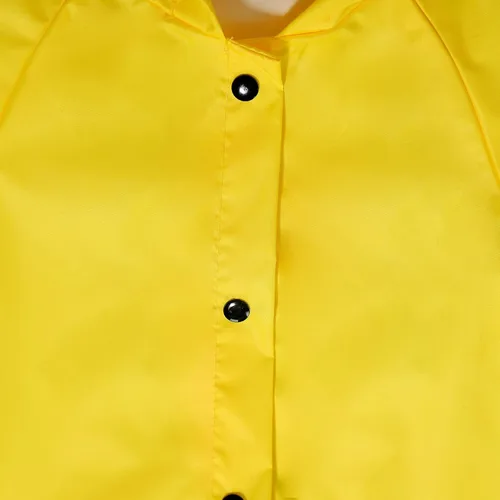 Vista 2 de Edad 3-10T Chaqueta de lluvia amarilla para niñas con capucha y botones para bebés, ropa impermeable para exteriores