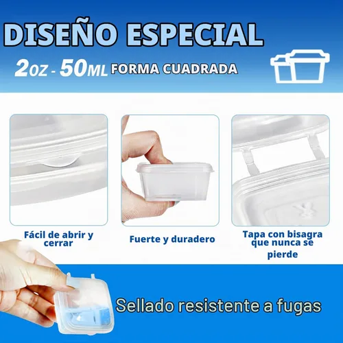 Vista 3 de Recipientes de plástico de 2 onzas con tapas (paquete de 200), recipientes desechables para condimentos con tapas, tazas de porciones para salsa
