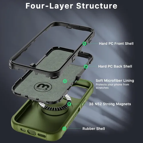 Vista 4 de M MYBAT PRO Maverick Series - Funda para iPhone 15 Pro Max con funda de clip para cinturón, [compatible con Magsafe] con protector de pantalla