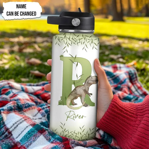 Vista 2 de Hyturtle Botella de agua personalizada de dinosaurio, botella de acero inoxidable aislada de viaje con tapa a prueba de fugas, 18 onzas, 32 onzas