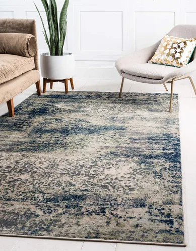 Vista 11 de Unique Loom Mystic Collection - Alfombra Sena (2 pies x 6 pies, color azul marino/beige)
