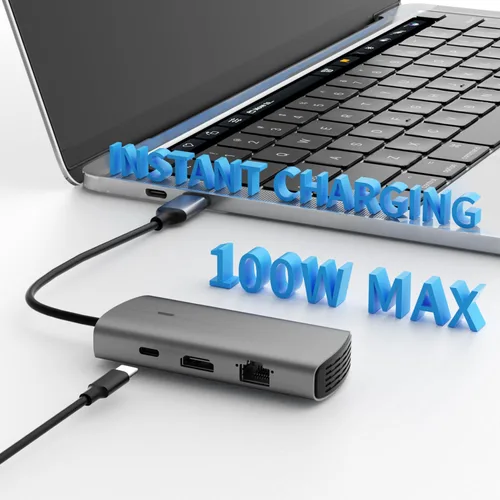 Vista 5 de Hub USB C 6 en 1 con HDMI 4K, 2 puertos USB 3.0 USB C PD 1 Gbps Ethernet compatible con laptop, MacBook Pro, MacBook Air, iPad, XPS y más
