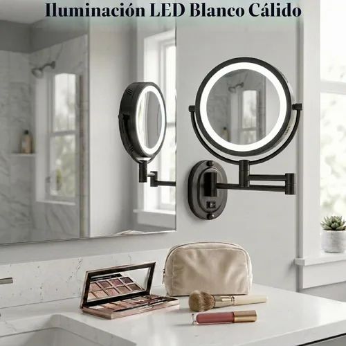 Vista 2 de JERDON Espejo de maquillaje de montaje en pared con cableado - 5X/1X - Negro - HL65BKD Alambre directo negro