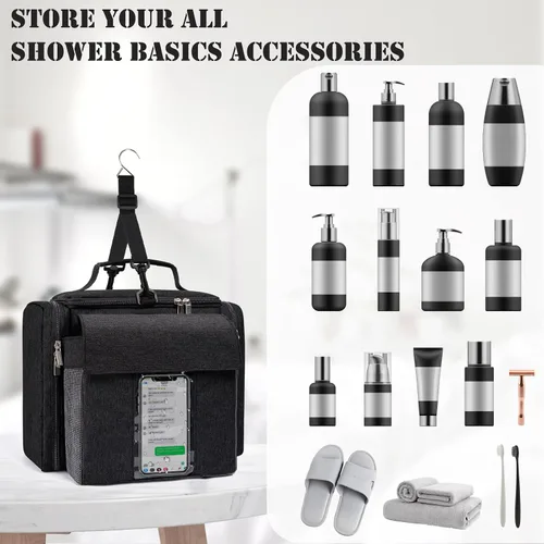 Vista 5 de Bolsa de mano para ducha, organizador portátil de gran capacidad, organizador de ducha colgante para viajes universitarios, gimnasio, campamento