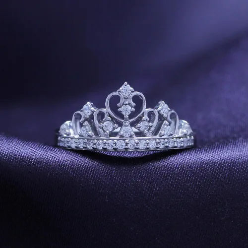 Vista 3 de AFFY Princess Crown Promise Ring for Women In Sterling Silver Oro Blanco