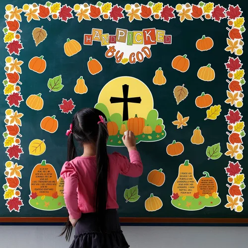 Vista 6 de Jutom Juego de 90 tableros de anuncios religiosos de otoño, seleccionados a mano por Dios cristiano, hojas de arce otoñales, recortes de calabaza