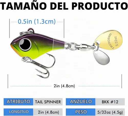 Vista 2 de TRUSCEND Vibespinner Easy Catch Fishing Lures with BKK Hooks, Dual-Blade Spinner Baits with Double Water Disturbance and Reflective for More Bites