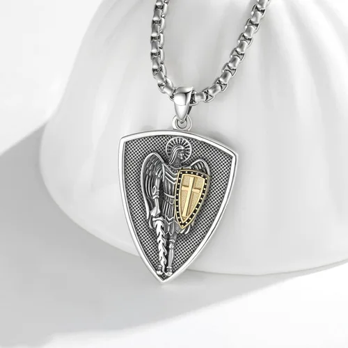 Vista 2 de DOTBJ Collar con colgante de cruz de San Miguel San Cristóbal San Patricio Jesús Regalos del día de San Valentín para hombres y mujeres