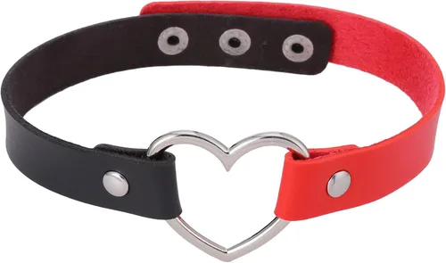 Vista 3 de Generic Atmneris - Gargantilla de piel sintética para mujeres y niñas, estilo de corazón, ajustable, unisex, negro y rojo