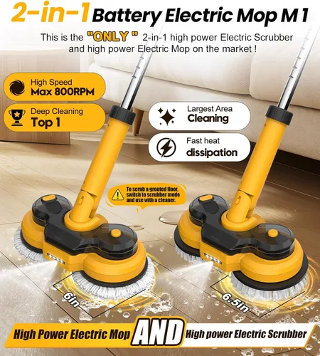 Vista 2 de qimedo Trapeador Eléctrico M1 con Batería de 6000mAh, Fregadora Eléctrica Inalámbrica de 800RPM y Trapeadores para Limpieza de Pisos, Los Mejores