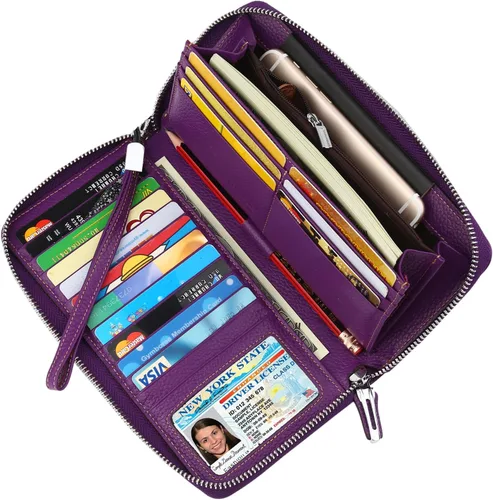 Vista 37 de Lavemi Pequeña cartera compacta para mujer, con bloqueo RFID, de piel auténtica, plegable, con ventanas de identificación