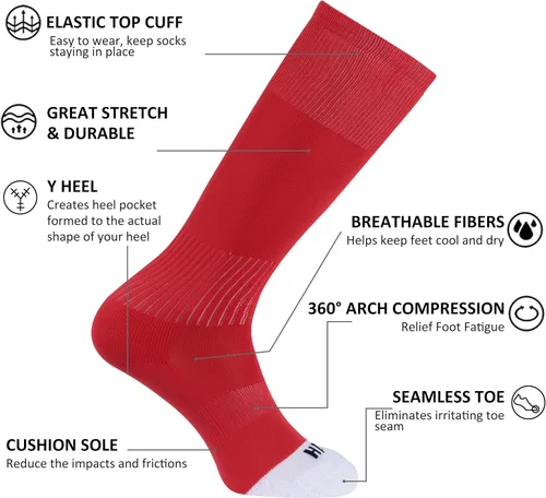 Vista 4 de Calcetines de béisbol, unisex para jóvenes y adultos, sólidos sobre la pantorrilla, transpirables, de rendimiento, calcetines de tubo de fútbol