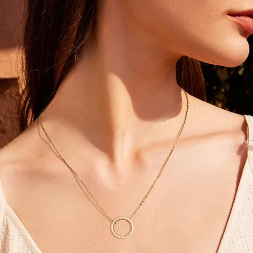 Vista 4 de Valloey Rover Collar de oro para mujer, chapado en oro de 14 quilates, collar con dije de círculo simple y delicado, collar de cadena de cable