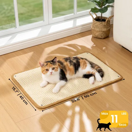 Vista 7 de Conlun Rascador de pared para gatos, alfombrilla rascador de sisal de doble Beige