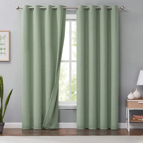 Vista 14 de Melodieux Cortinas 100% opacas para dormitorio, aislamiento térmico, reducción de ruido, cortinas de ventana de lino con ojales para sala de estar
