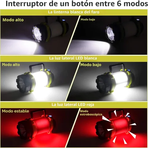 Vista 3 de 1 unidad de linterna de camping, luz LED para exteriores recargable, linternas con 1000 lúmenes, 6 modos, banco de energía de 4000 mAh, impermeable