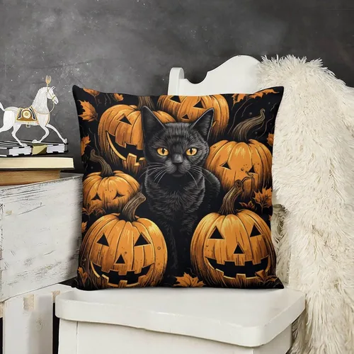Vista 15 de Fundas de almohada frescas de 12 x 12 pulgadas, fundas de almohada de gatos y calabazas, decoración de habitación, funda de cojín de feliz Halloween