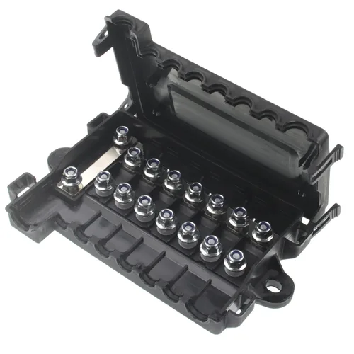 Vista 5 de Portafusibles MEGA/AMG de 2 vías con paquete de 4 fusibles atornillados 100A para reparación de automóviles, posicionamiento