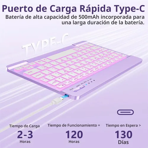 Vista 6 de FUWANG Funda para iPad de 9ª/8ª/7ª generación con teclado de 10,2 pulgadas Lavanda Dorada