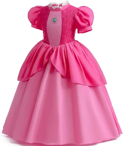Vista 7 de Disfraz de princesa melocotón para niñas, cosplay, fiesta de Halloween, vestido de princesa melocotón con corona