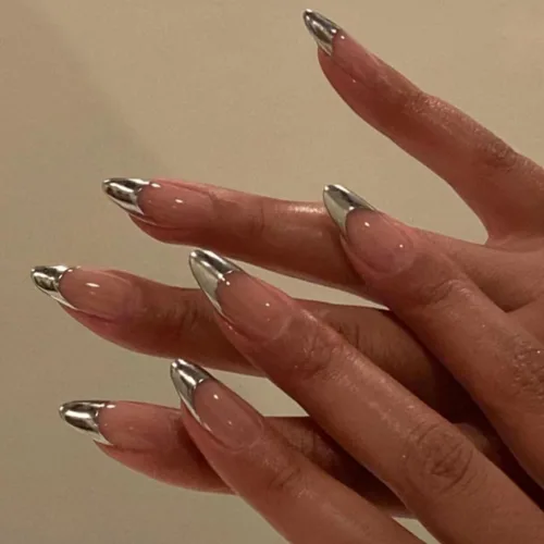 Vista 13 de Uñas postizas a presión con punta francesa negra, uñas cortas de almendra, uñas con pegamento para mujer, uñas acrílicas francesas de gel, uñas
