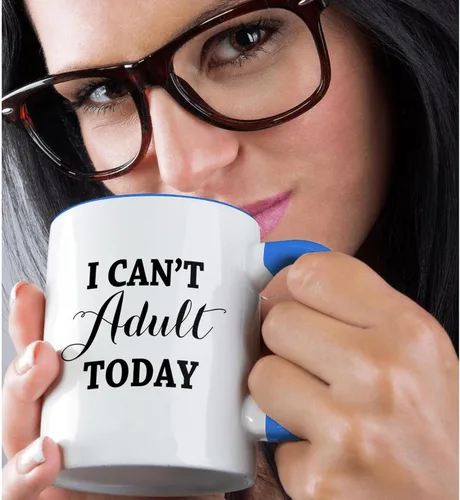 Vista 2 de 3dRose mug_237117_6 I Cant Adult Today - Taza azul de dos tonos, 11 onzas