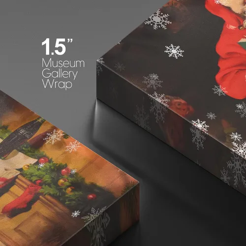 Vista 4 de wall26 Lienzo Impreso Arte de Pared Papá Noel Árbol de Navidad Chimenea Celebraciones y Fiestas Ilustración Decorativa Arte Moderno Escénico