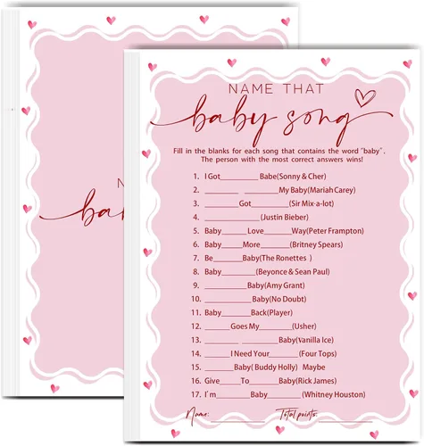 Vista 14 de Tarjetas de juego de peleas familiares para baby shower con tarjeta de respuesta, juegos de baby shower rosa para 30 invitados, tarjetas