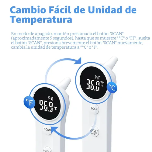 Vista 3 de Boncare Termómetro digital infrarrojo de precisión 2 veces para adultos y niños, lectura de 1 segundo, sin contacto con alarma de fiebre