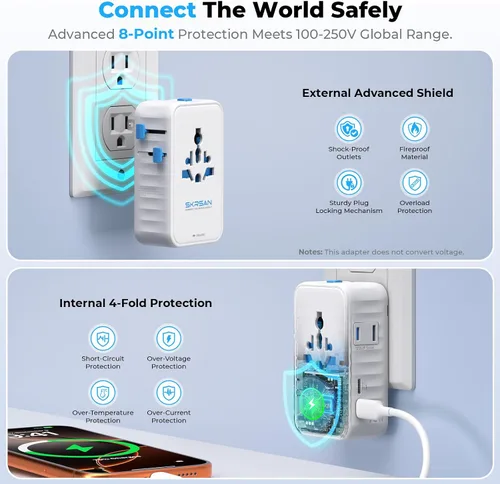 Vista 7 de Adaptador de viaje internacional Aura 70W, cargador de pared Blanco ártico