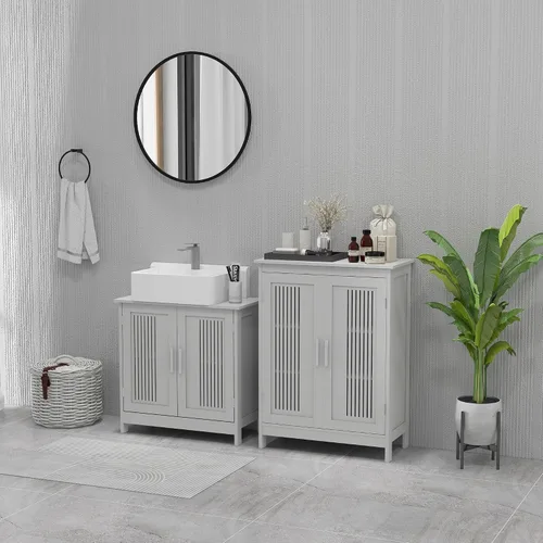 Vista 9 de kleankin Armario moderno para debajo del fregadero con 2 puertas, armario de baño con pedestal debajo del fregadero, armario de tocador de baño