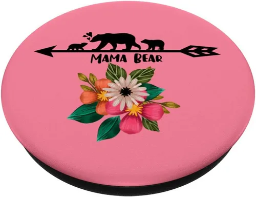 Vista 2 de Mama Bear 2 cachorros rosa primavera flor flecha teléfono agarre mamá PopSockets PopGrip: agarre intercambiable para teléfonos y tabletas