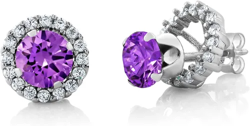 Vista 21 de Gem Stone King Aretes redondos de plata de ley 925 de 0.236 in con piedra natal extraíble para mujer