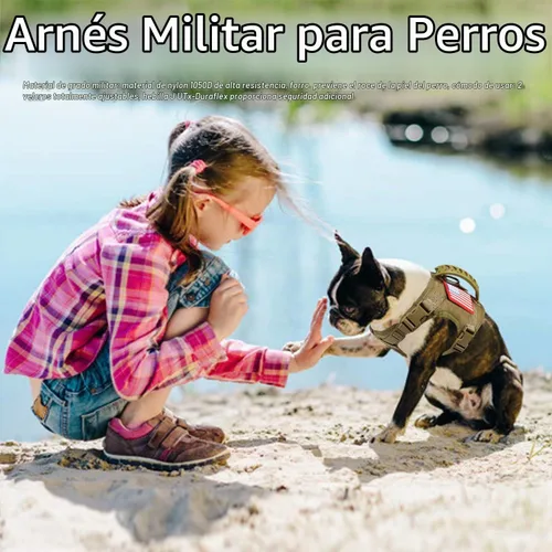 Vista 2 de Chaleco táctico de servicio para perro, K9 ajustable militar de trabajo, resistente al agua, cómodo chaleco para perro MOLLE con asa (XS, caqui)